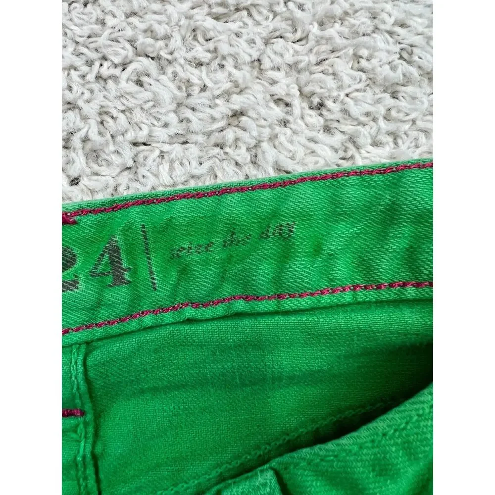 Kate Spade Broome St Jeans, Sz 24 Green Denim Skinny Raw Hem EUC